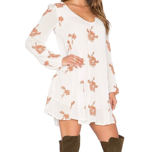 Free People Dresses & Skirts - Free People Cream and Orange Floral Long Sleeve Dress